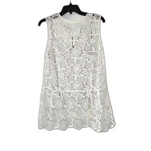 CABI White Needle Lace Sleeveless Peplum Top Large